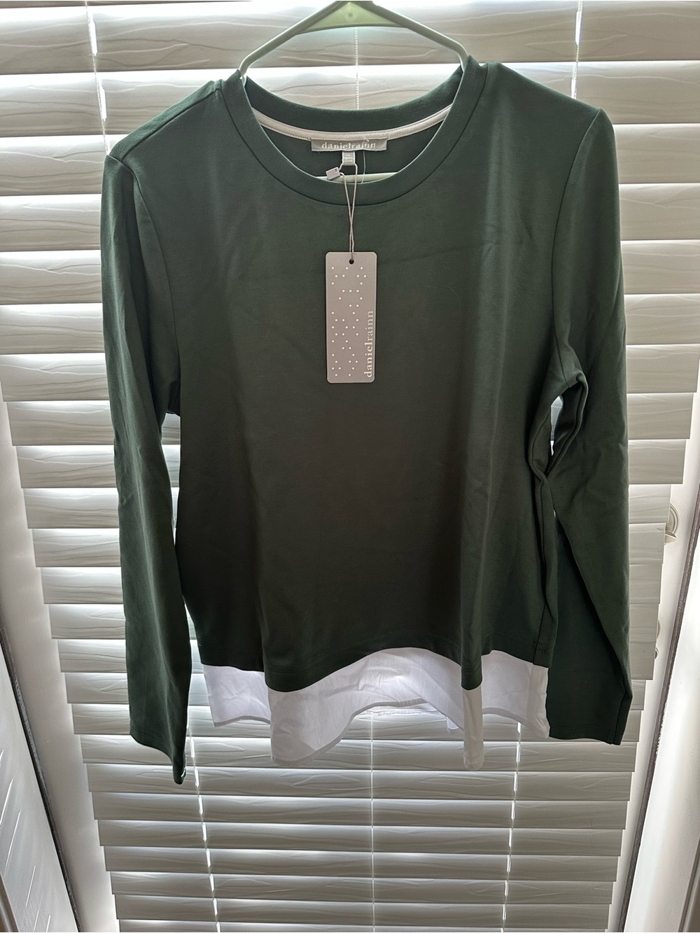 Daniel Rainn Forest Green Long-Sleeve Top with White Layered Hem